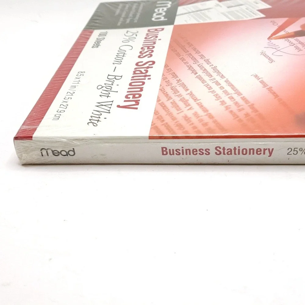 Mead Business Stationery Paper 25 Percent Cotton Bright White 100 Sheets 8.5x11